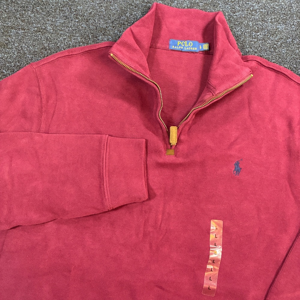 Polo Ralph Lauren Pullover Mens Large Red Quarter Zip Cotton Pony Logo NWT